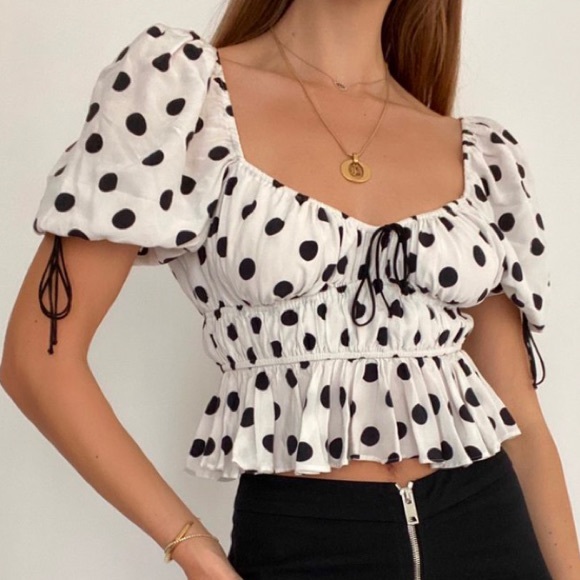 For Love And Lemons Tops - For Love & Lemons Mochi Summer Blouse in Ivory Dot